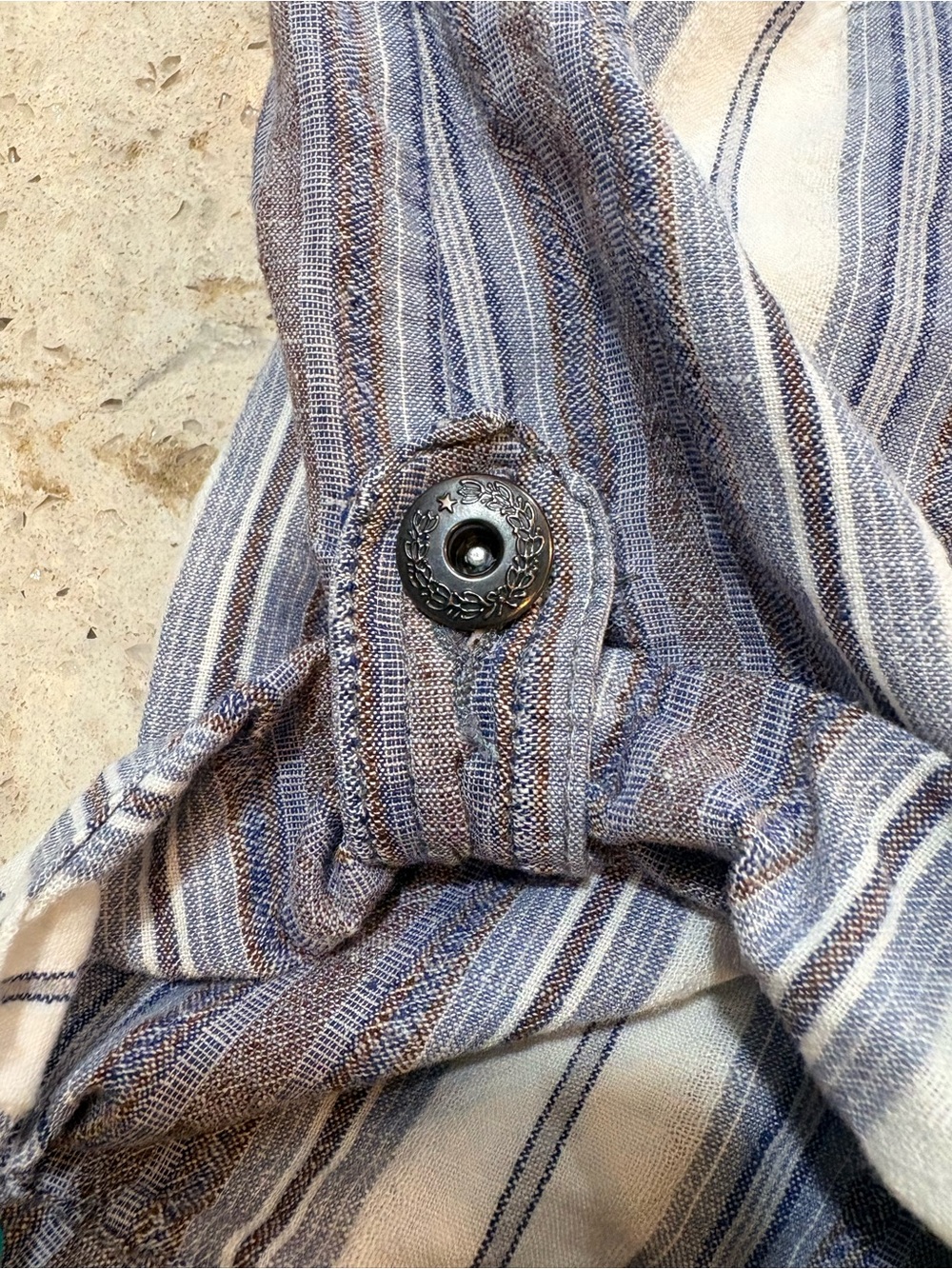 Free People Blue and White Striped Linen Romper - Picture 2 of 10